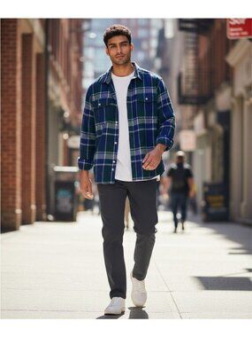 Windridge Mens Plaid Flannel Shirt XL Button-Down Green Blue Long Sleeve Vintage